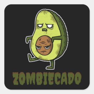 Pegatina Cuadrada Zombie Aguacate Zombiecado Funny Halloween Kawaii