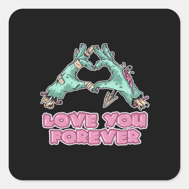 Pegatina Cuadrada Zombie Classic - Skeleton Heart And Hands (Anverso)