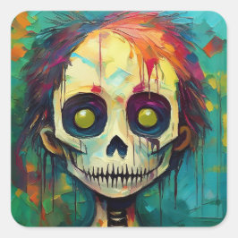 Pegatina Cuadrada Zombie Doll with Yellow Eyes