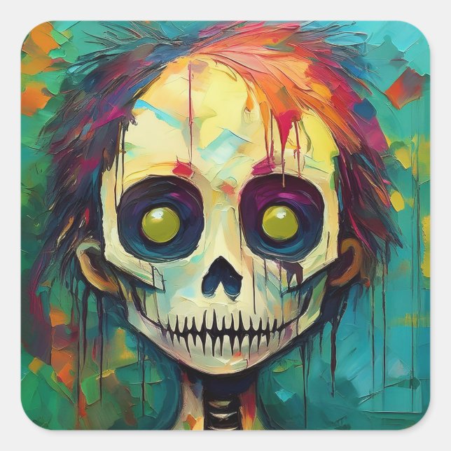 Pegatina Cuadrada Zombie Doll with Yellow Eyes (Anverso)