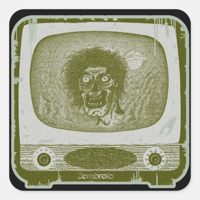 Pegatina Cuadrada Zombie en televisión (Anverso)