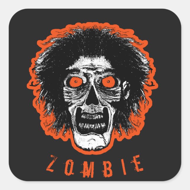 Pegatina Cuadrada ZOMBIE Face - Naranja Ojos Pelo (Anverso)