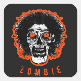 Pegatina Cuadrada ZOMBIE Face - Naranja Ojos Pelo