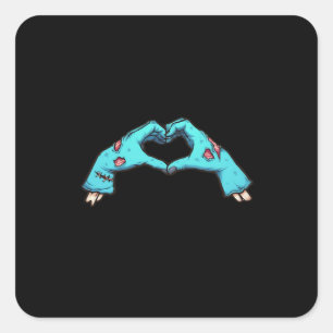 Pegatina Cuadrada Zombie Hands Heart Halloween Spooky