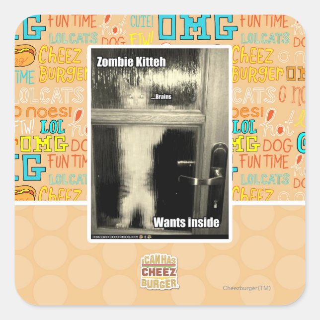 Pegatina Cuadrada Zombie Kitteh (Anverso)