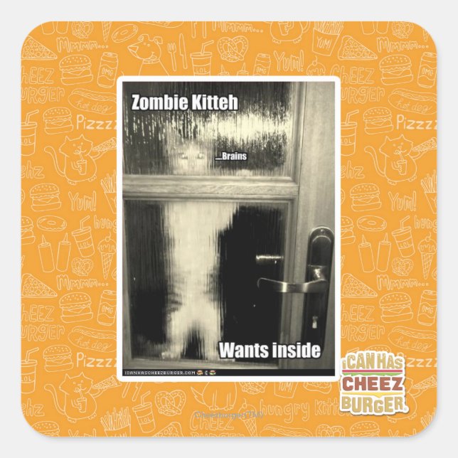Pegatina Cuadrada Zombie Kitteh (Anverso)