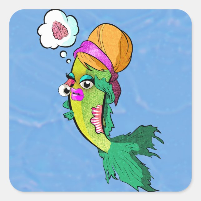 Pegatina Cuadrada Zombie Lady Fish (Anverso)