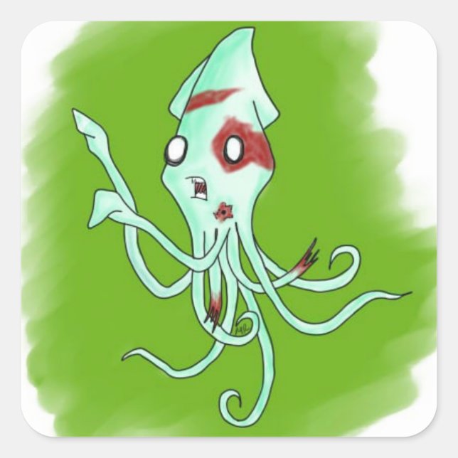 Pegatina Cuadrada Zombie Squid (Anverso)