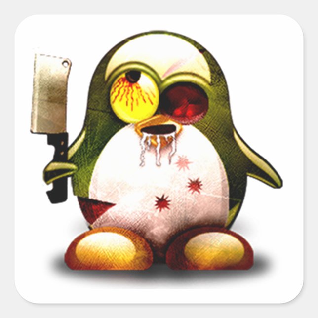 Pegatina Cuadrada Zombie Tux (Linux Tux) (Anverso)