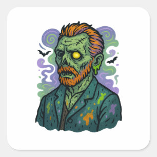 Pegatina Cuadrada Zombie Van Gogh - Parodia de historietas Personali