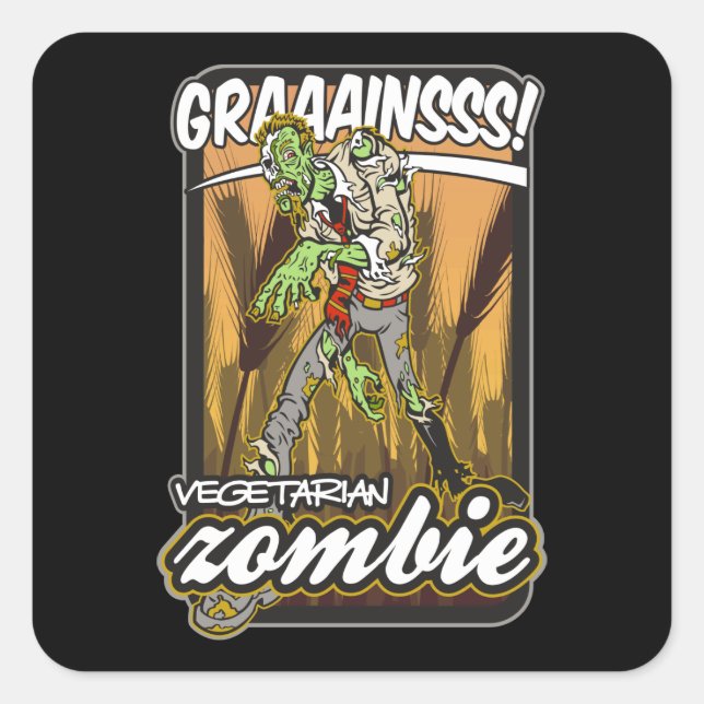 Pegatina Cuadrada Zombie vegetariana (Anverso)