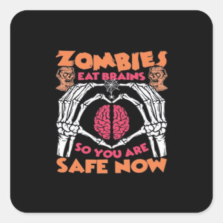 Pegatina Cuadrada Zombies comen cerebros clásicos