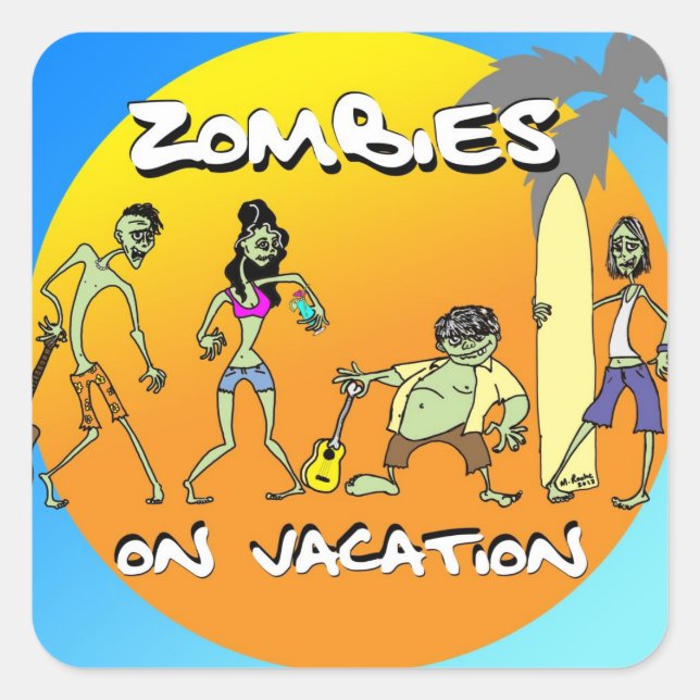 Pegatina Cuadrada Zombis De Vacaciones (Anverso)