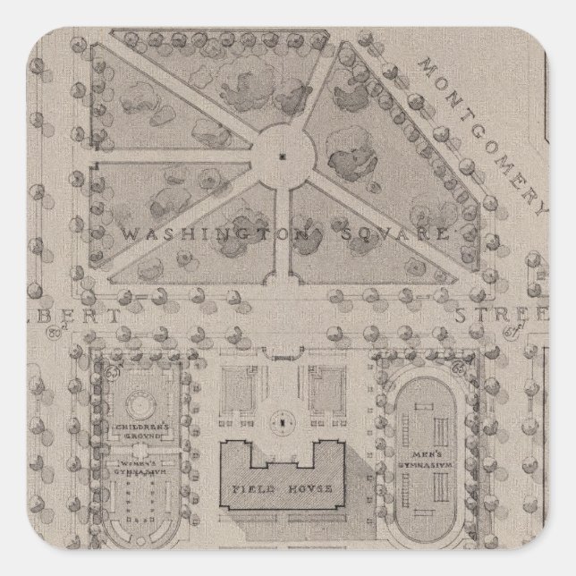 Pegatina Cuadrada Zona de juegos, Washington Square, San Francisco (Anverso)