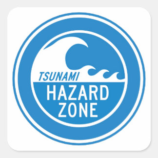PEGATINA CUADRADA ZONA DE PELIGRO DEL TSUNAMI