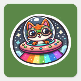 Pegatina Cuadrada Zorro arcoiris de OVNI