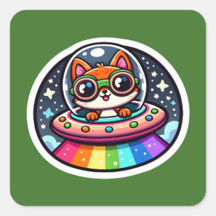Pegatina Cuadrada Zorro arcoiris de OVNI