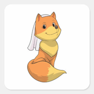 Pegatina Cuadrada Zorro como Novia con Velo