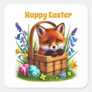 Pegatina Cuadrada Zorro de Pascua feliz