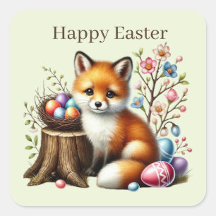 Pegatina Cuadrada Zorro de Pascua Feliz