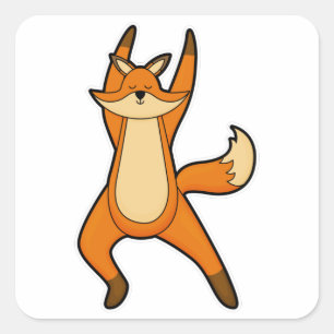 Pegatina Cuadrada Zorro en ejercicio de estiramiento de yoga