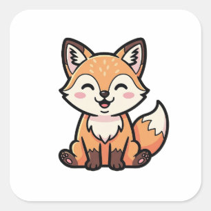 Pegatina Cuadrada Zorro Travieso – Ilustración Kawaii Adorable