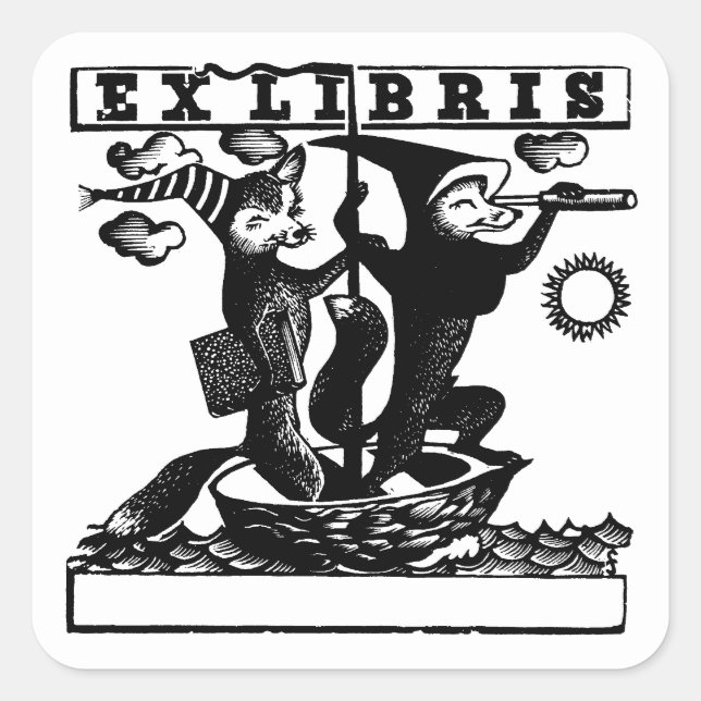 Pegatina Cuadrada zorros en bote (Anverso)