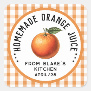 Pegatina Cuadrada Zumo de naranja casero con estampado a cuadros