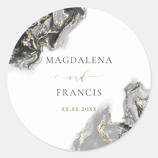 pegatina cuadrado boda de tinta dorada negra (Anverso)