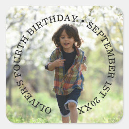 Pegatina cuadrado clásico de cumpleaños fotográfic