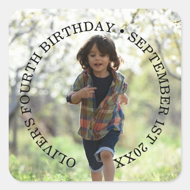 Pegatina cuadrado clásico de cumpleaños fotográfic (Anverso)