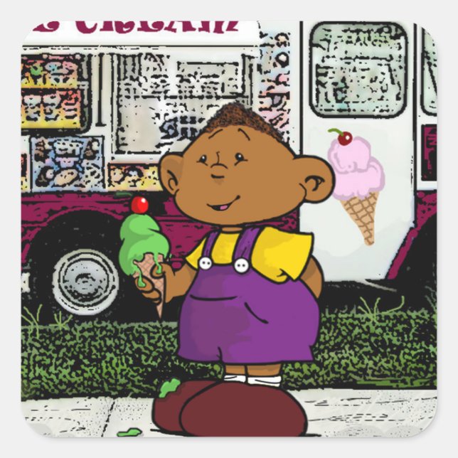 Pegatina cuadrado clásico de eslóbulo corto (Anverso)