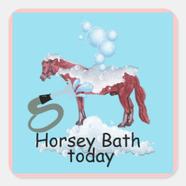 pegatina cuadrado cómico de baño de caballos