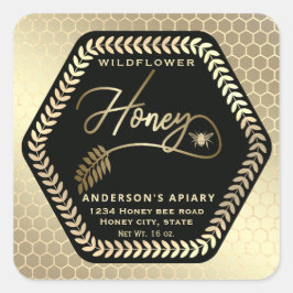 Pegatina cuadrado de abeja de miel de rama de hexa