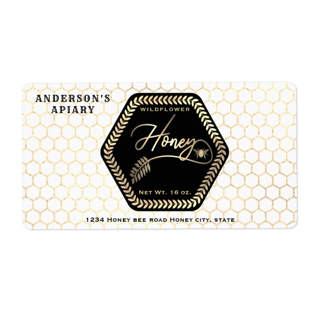 Pegatina cuadrado de abeja de miel de rama de hexa (Frente)