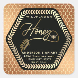 Pegatina cuadrado de abeja de miel de rama de hexa