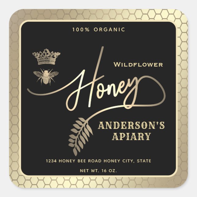 Pegatina cuadrado de abejas reina moderna en tarro (Anverso)