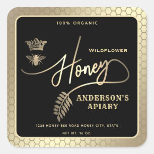 Pegatina cuadrado de abejas reina moderna en tarro