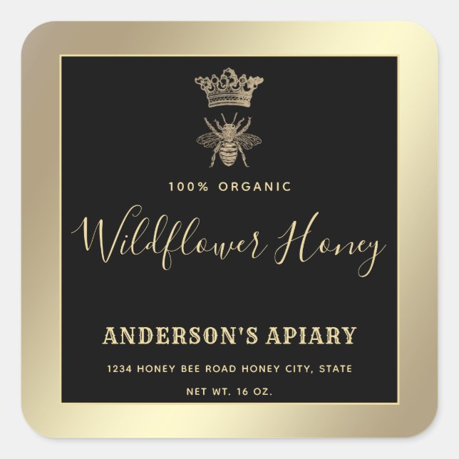 Pegatina cuadrado de abejas reina moderna en tarro (Anverso)