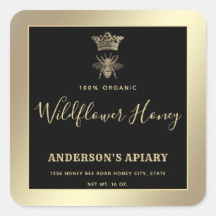 Pegatina cuadrado de abejas reina moderna en tarro