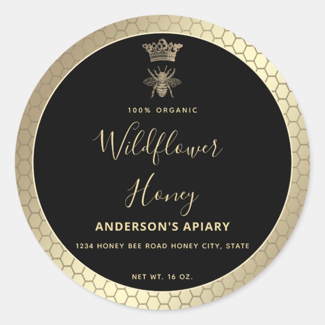 Pegatina cuadrado de abejas reina moderna en tarro (Anverso)
