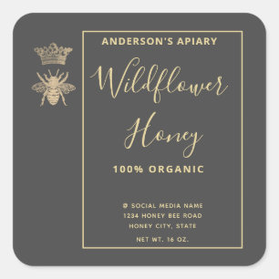 Pegatina cuadrado de abejas reina moderna en tarro