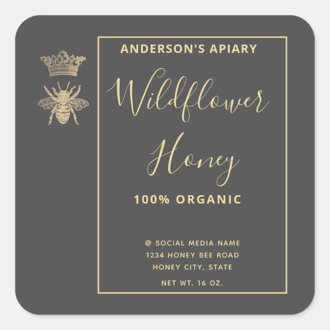Pegatina cuadrado de abejas reina moderna en tarro (Anverso)