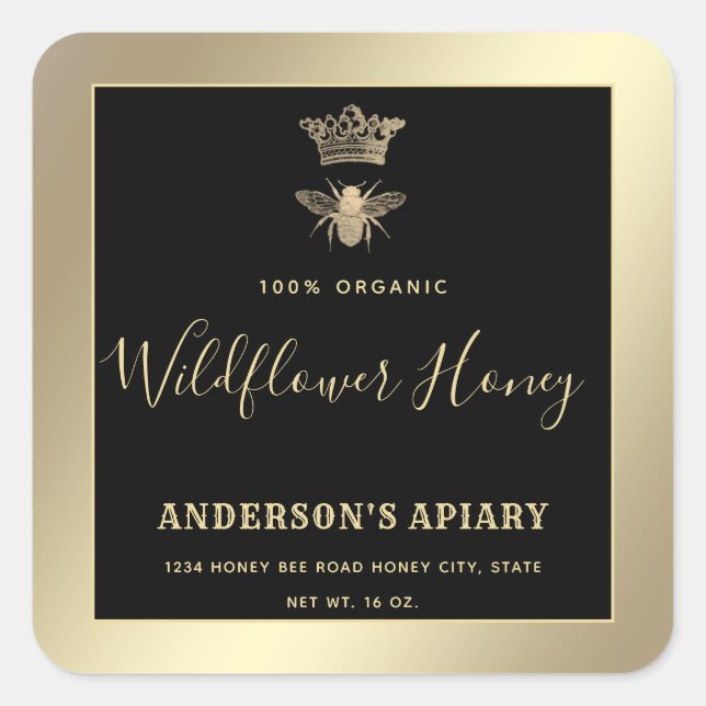 Pegatina cuadrado de abejas reina moderna en tarro (Anverso)