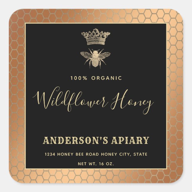 Pegatina cuadrado de abejas reina moderna en tarro (Anverso)