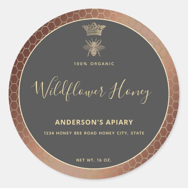 Pegatina cuadrado de abejas reina moderna en tarro (Anverso)