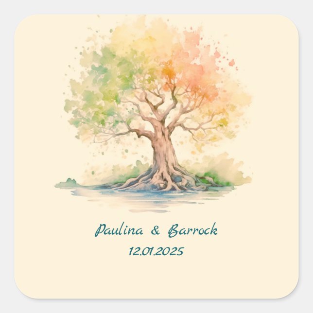 pegatina cuadrado de árbol futurista (Anverso)