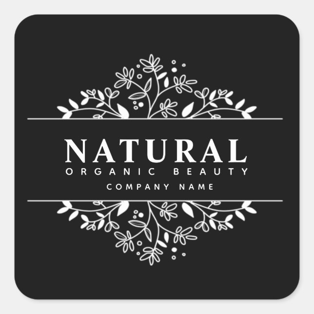 Pegatina cuadrado de belleza orgánica floral y cos (Anverso)