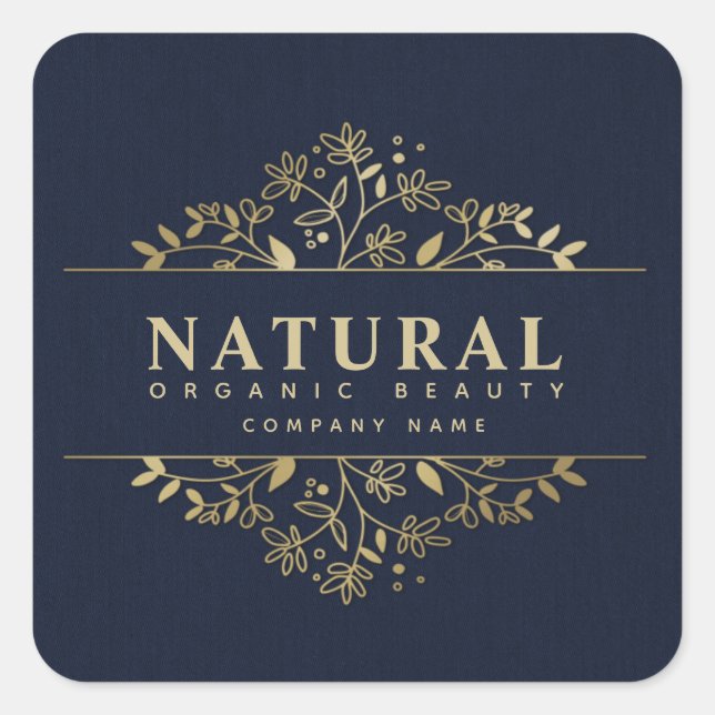 Pegatina cuadrado de belleza orgánica floral y cos (Anverso)