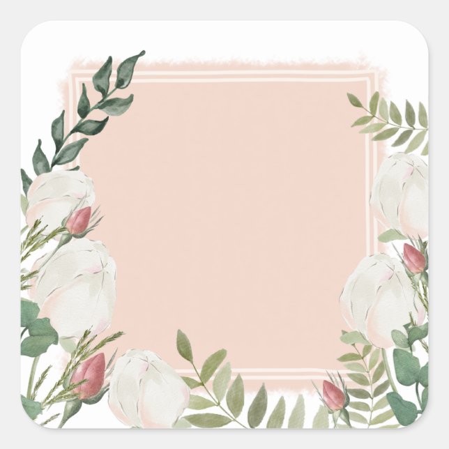 Pegatina cuadrado de brotes de flores (Anverso)